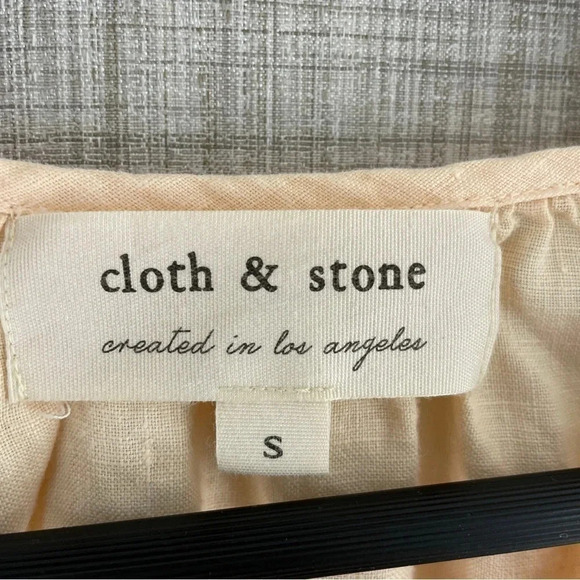 Cloth & Stone size S long sleeve keyhole linen blouse light peach 1411 - Picture 2 of 8
